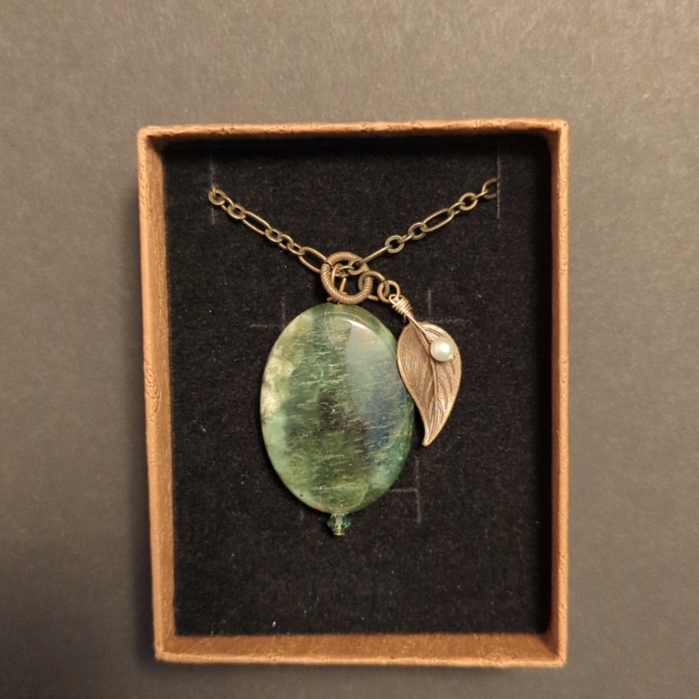 Handmade Aventurine Colored Stone Necklace with Charm